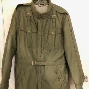 Unique Vintage FILA Olive Green Cold Weather Coat Made in Italy 40/Large